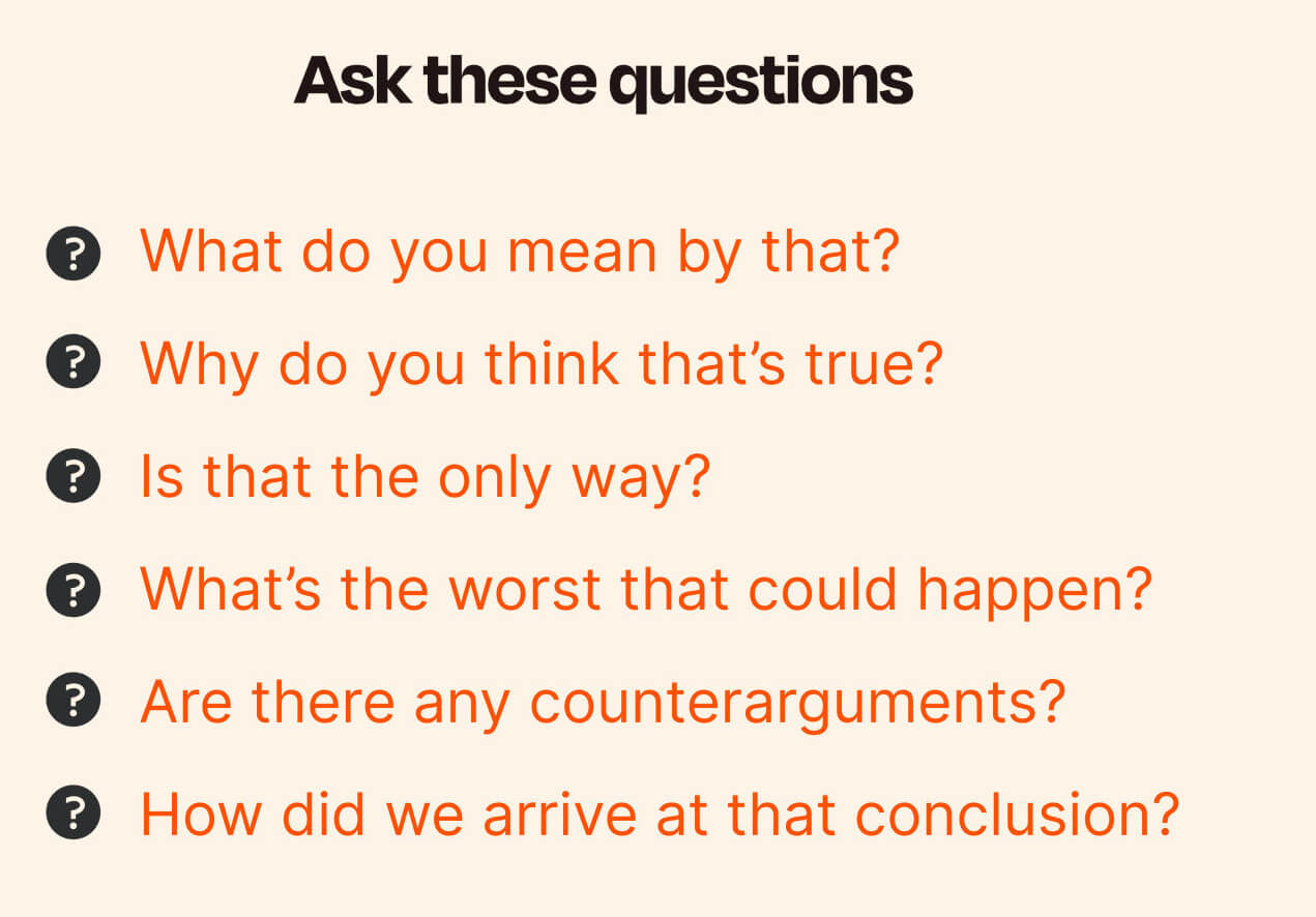 Socratic teaching question prompts poster: What do you mean? Why do you think that?