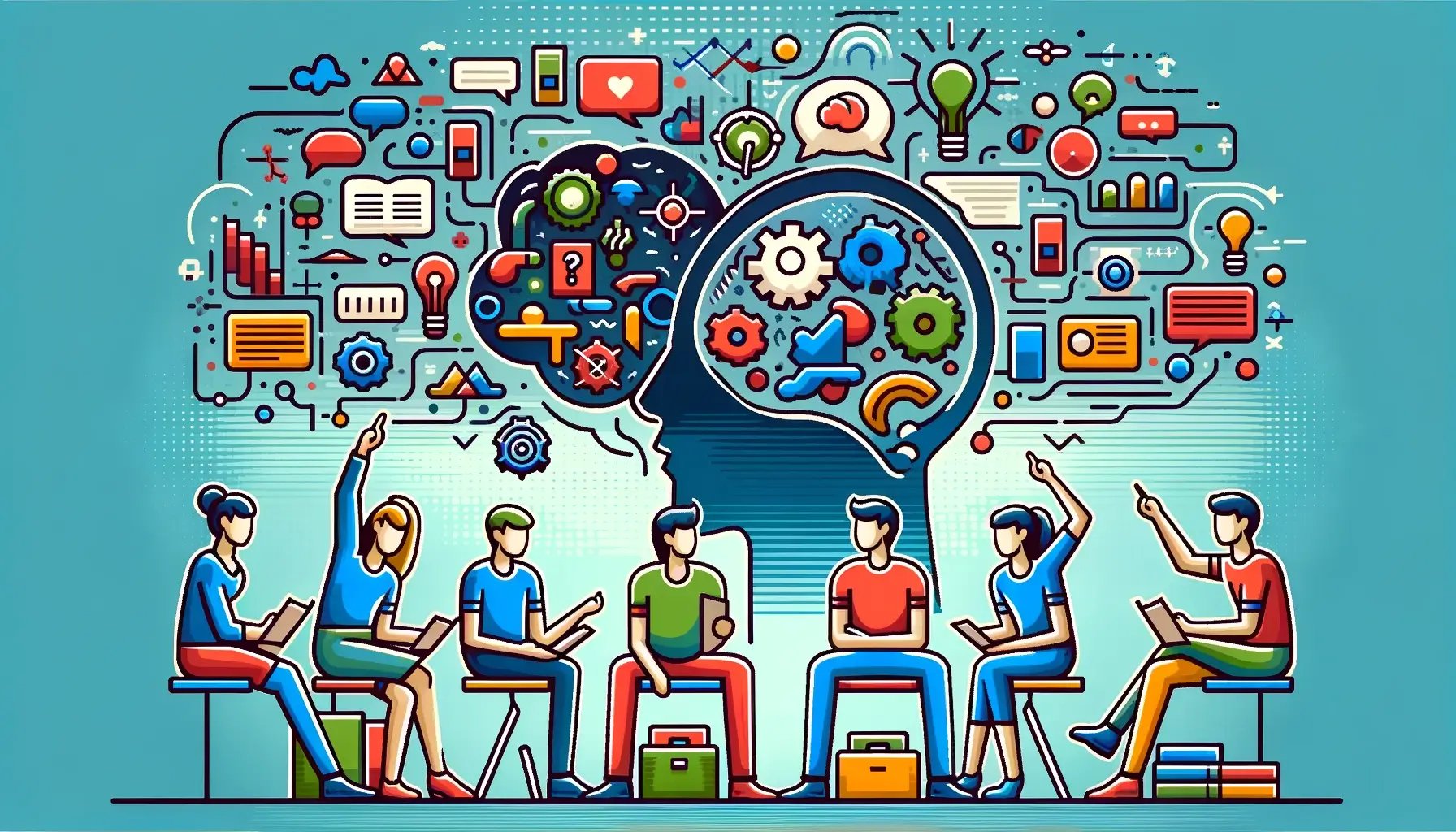 Illustration of Socratic teaching showing students engaged in collaborative dialogue