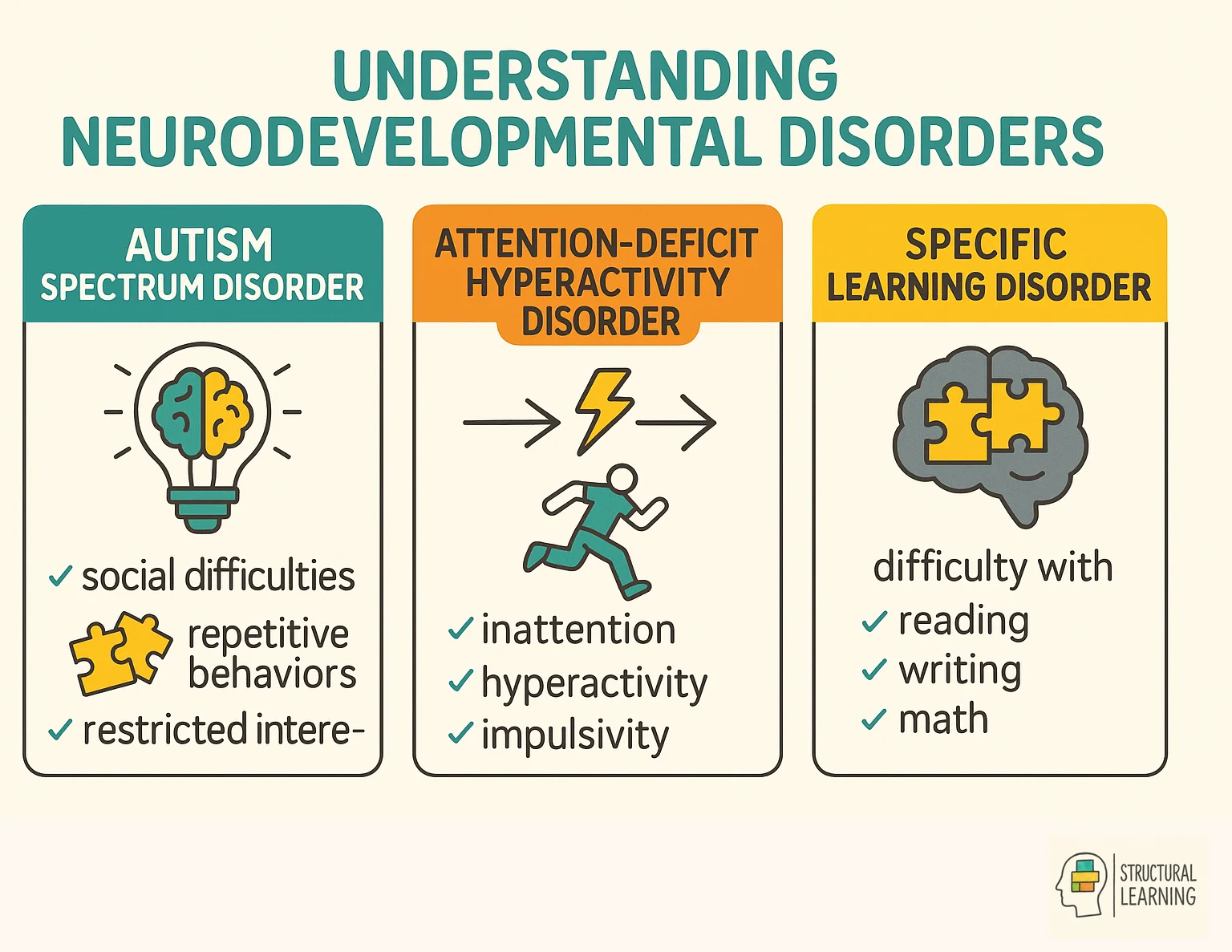 Framework explaining what neurodevelopmental disorders are, their causes, and diagnosis methods