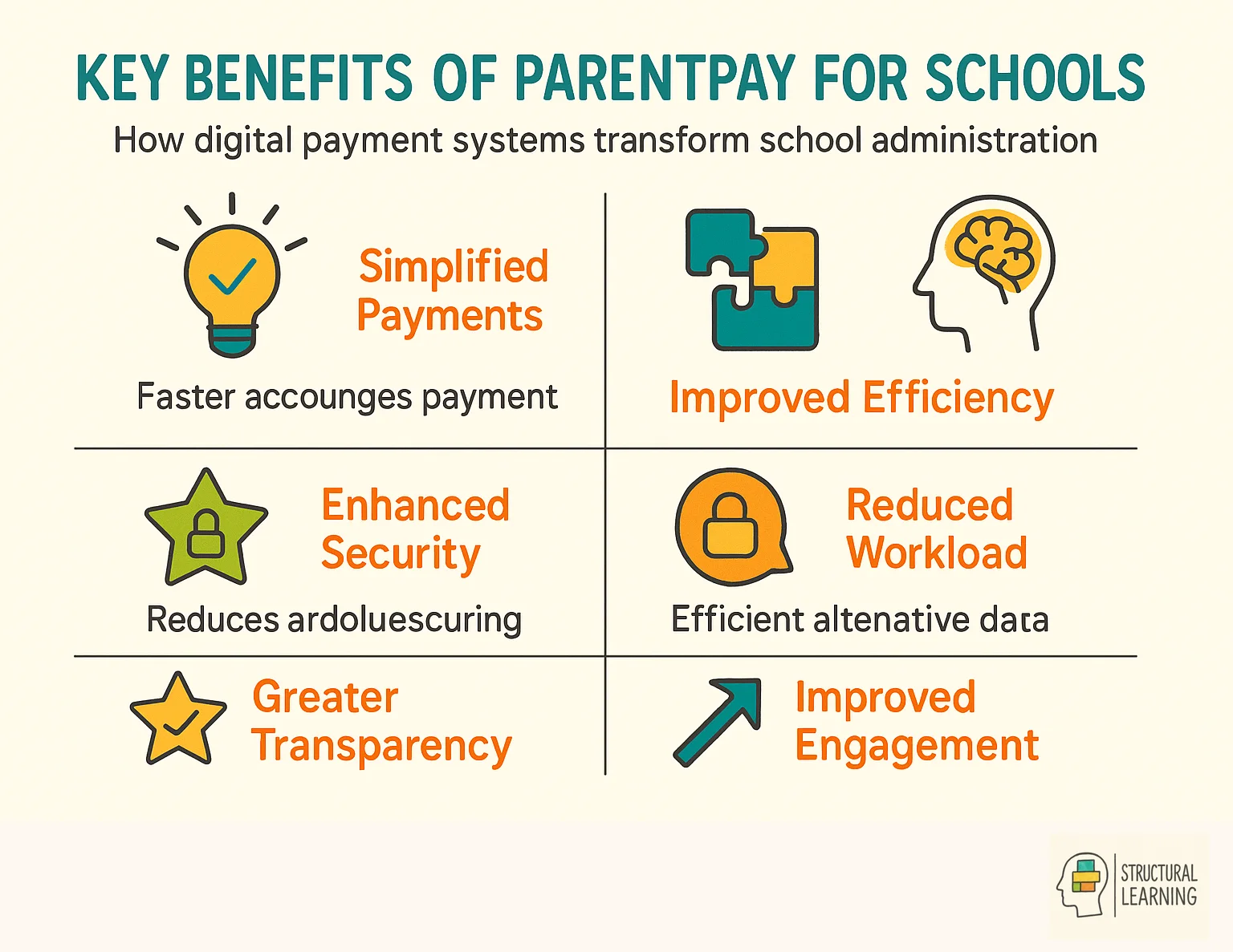 Infographic showing 6 key benefits of ParentPay digital payment system for schools