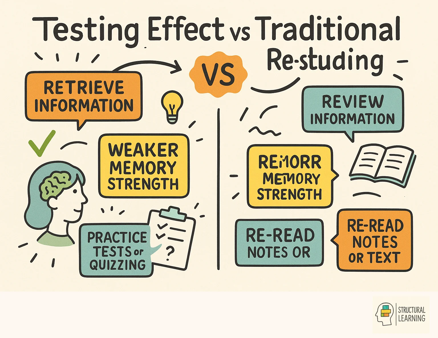 Testing Effect vs Traditional Re-studying infographic for teachers