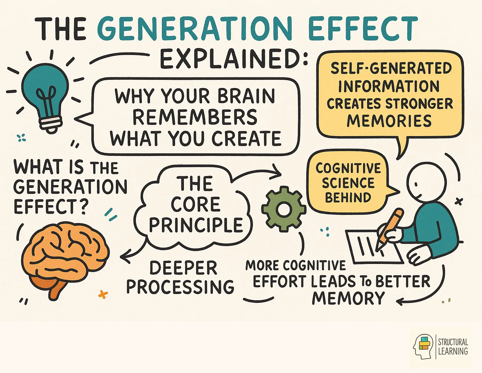 The Generation Effect Explained: Why Your Brain Remembers What You Create infographic for teachers