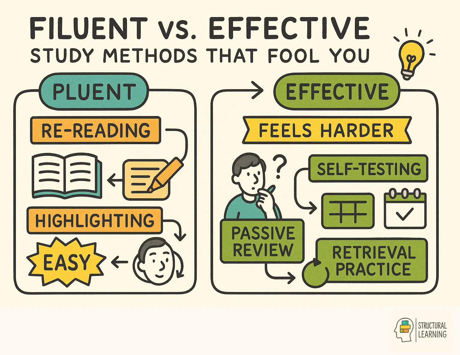 Fluent vs. Effective: Study Methods That Fool You infographic for teachers