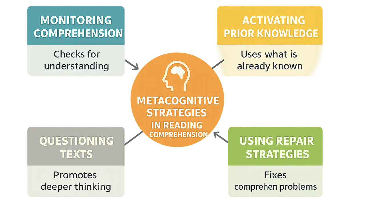 Diagram explaining Metacognitive Strategies in Reading Comprehension