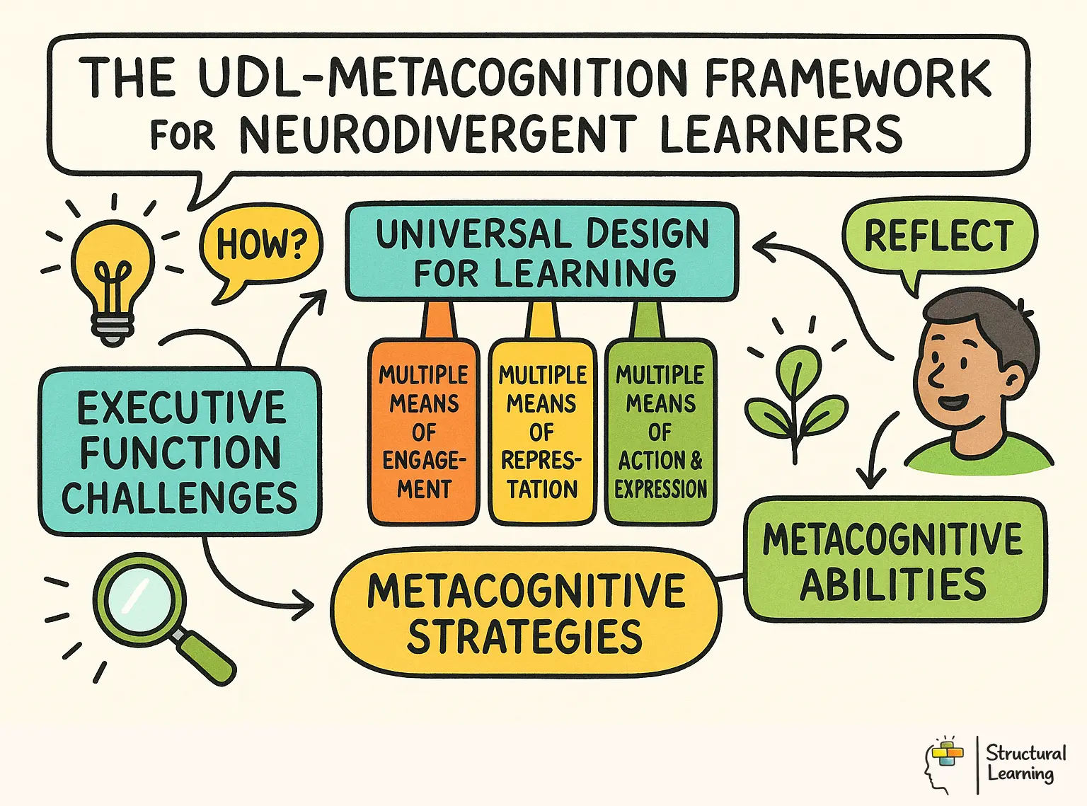 The UDL-Metacognition Framework for Neurodivergent Learners infographic for teachers