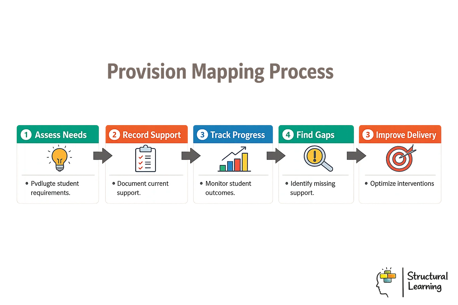 Infographic showing the 5-step provision mapping process for tracking SEND support in schools