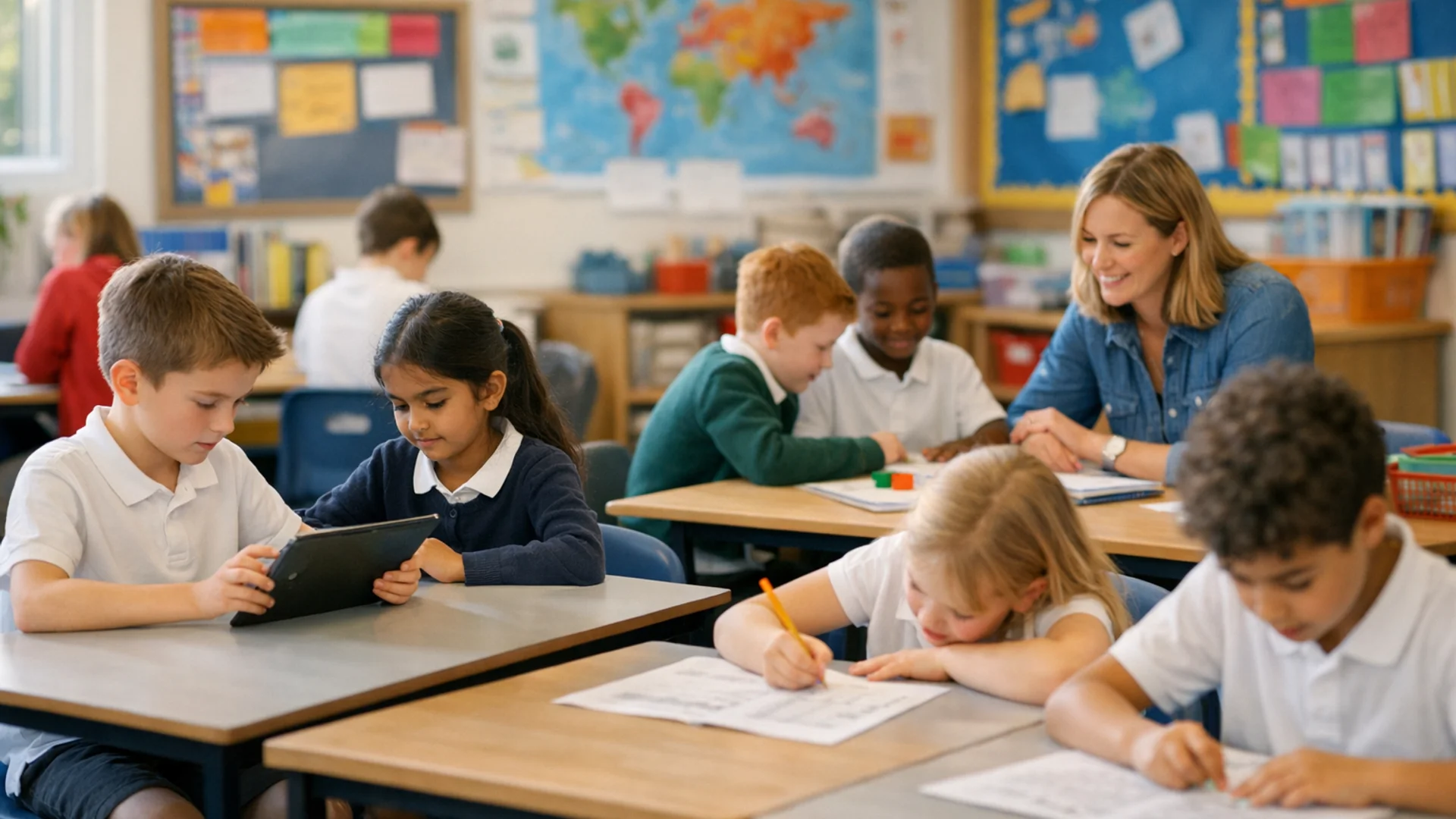 Differentiated classroom with students working on personalised AI-adapted learning activities