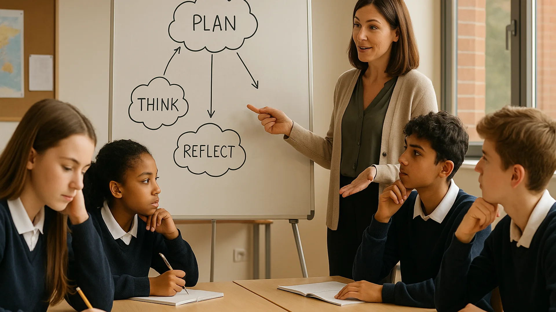 Metacognition in the Classroom: students engaged in reflective thinking activities with their teacher