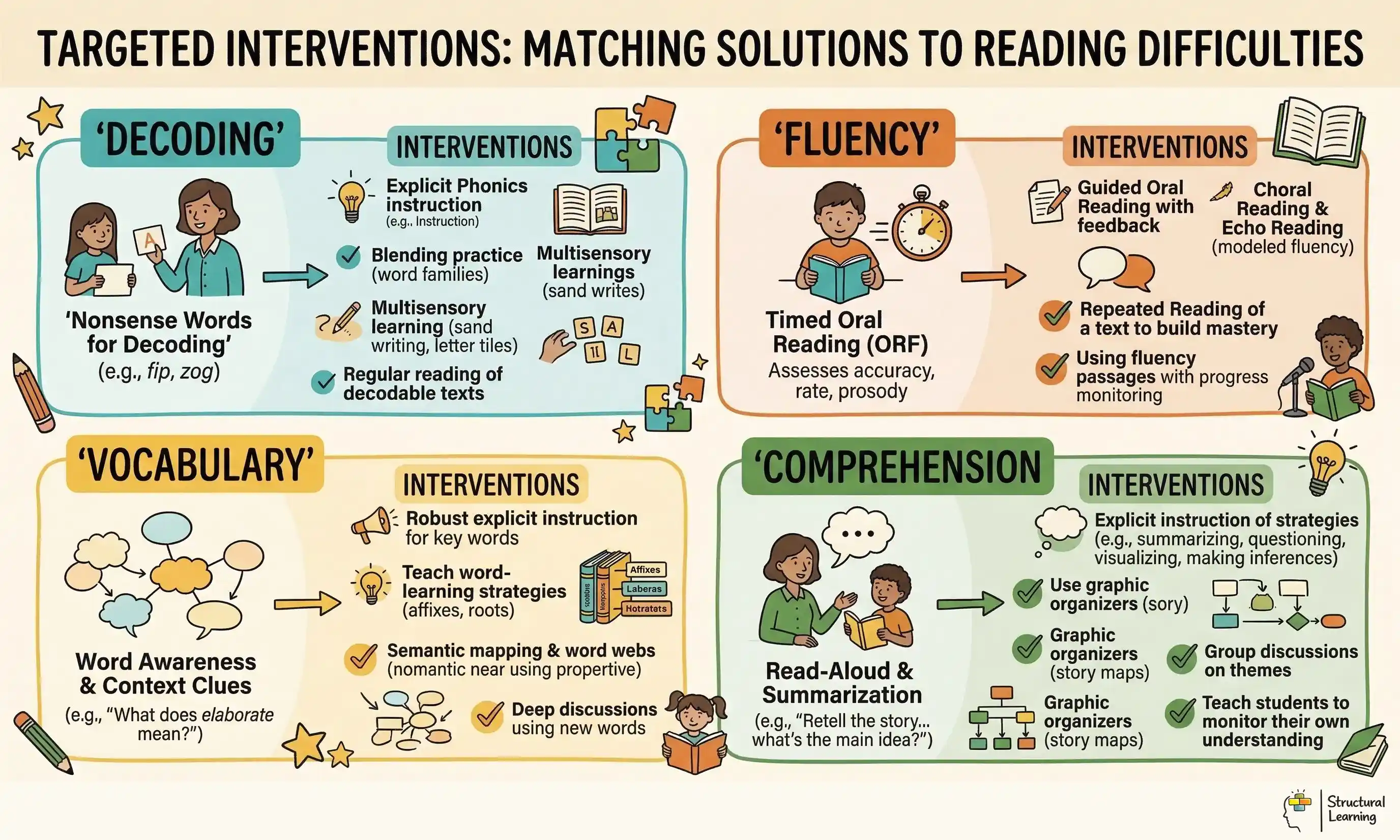 Targeted Interventions: Matching Solutions to Reading Difficulties infographic for teachers