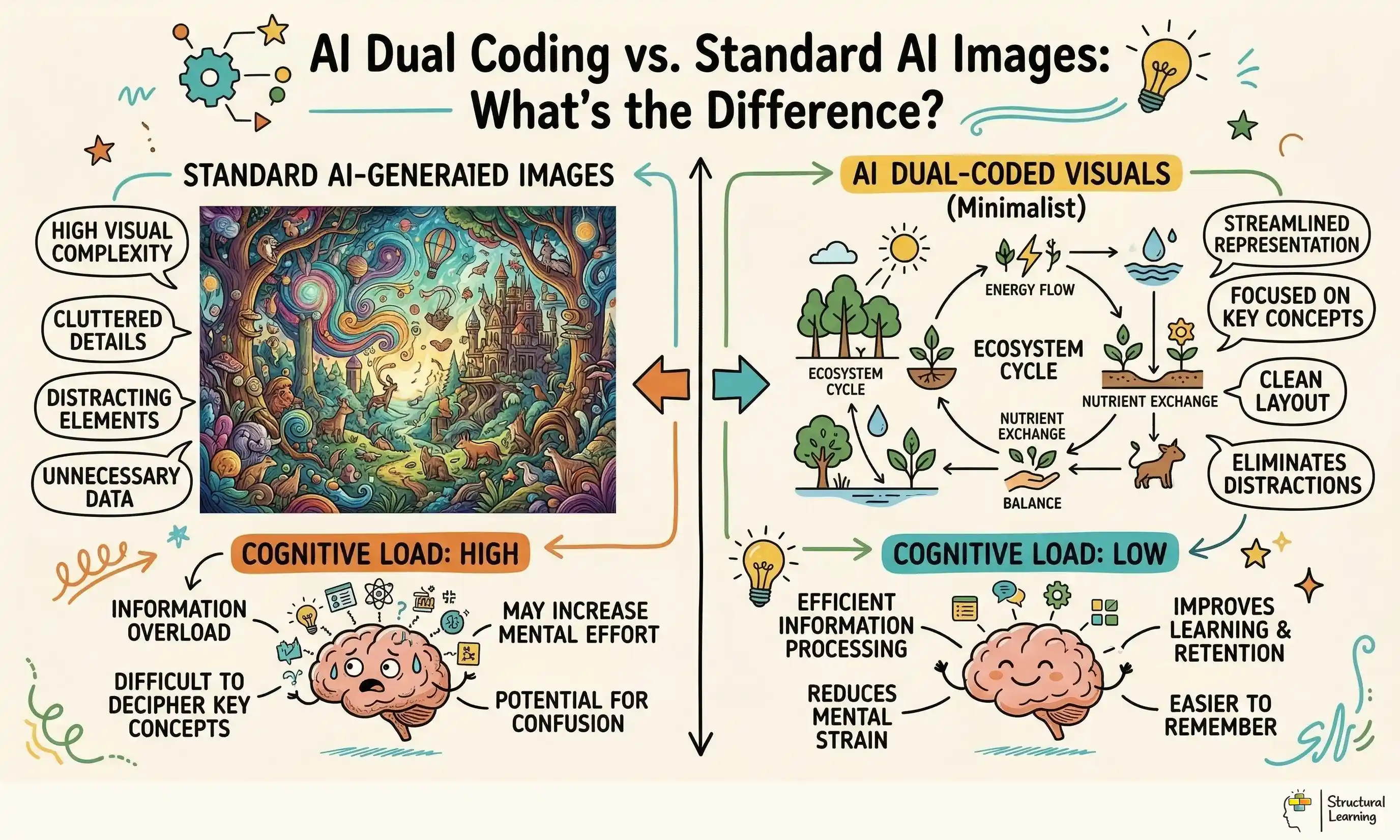 AI Dual Coding vs. Standard AI Images: What's the Difference? infographic for teachers