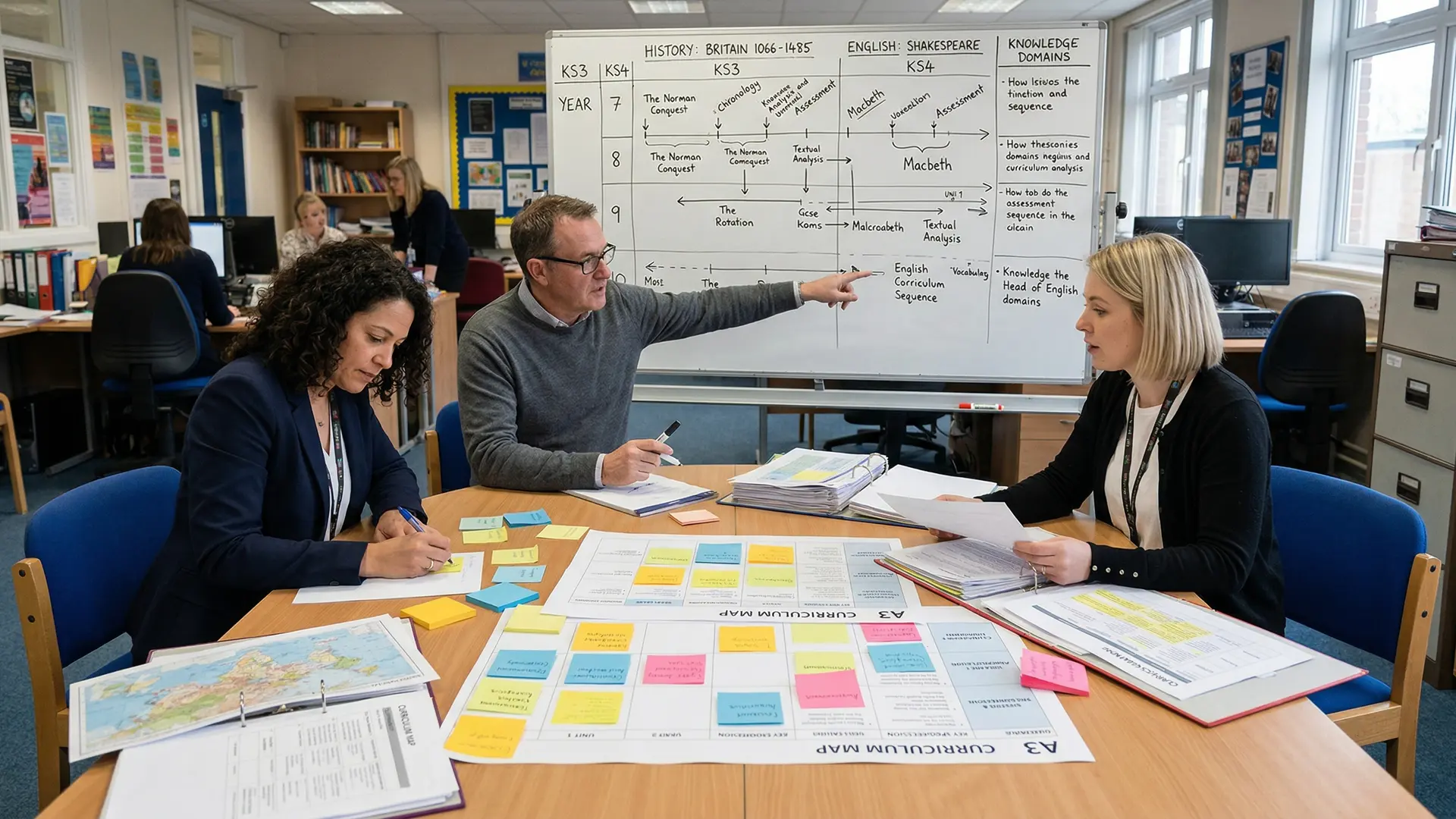 Education leaders collaborating on curriculum design and knowledge sequencing