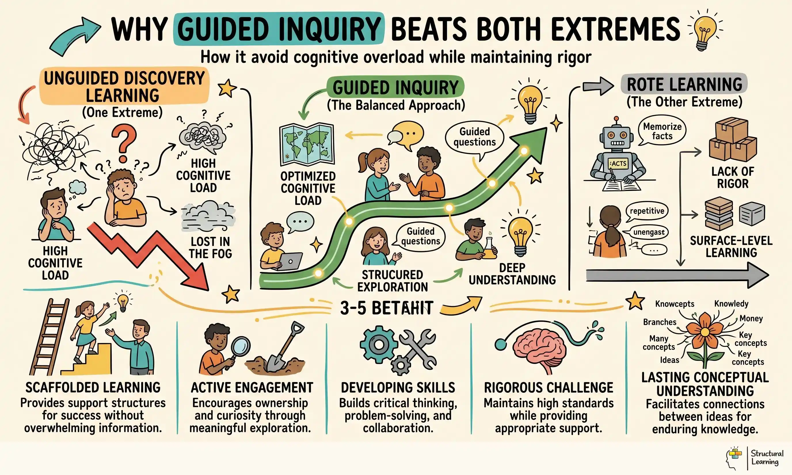 Why Guided Inquiry Beats Both Extremes infographic for teachers