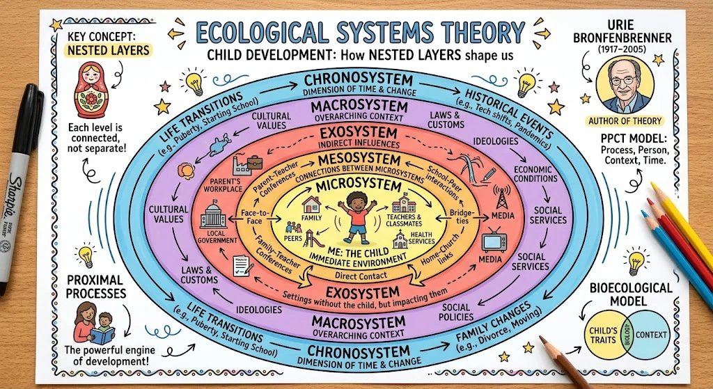 Bronfenbrenner's Ecological Model: 5 Systems — visual explainer sketchnote