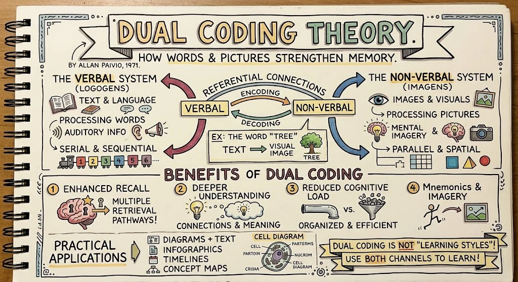 Dual Coding: Why Words and Images Together Strengthen Memory — visual explainer sketchnote