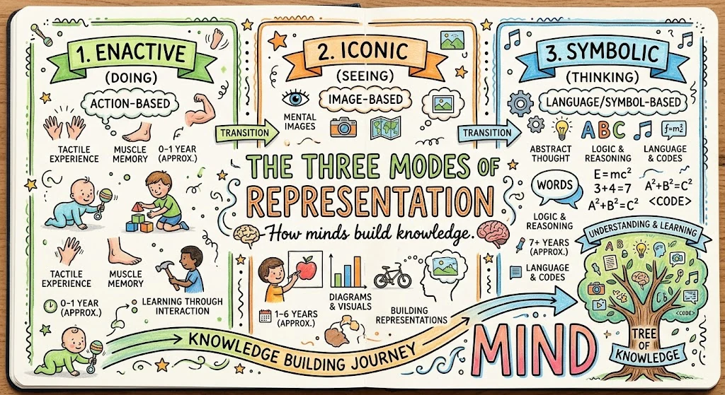 Bruner's theories three modes of representation visual explainer