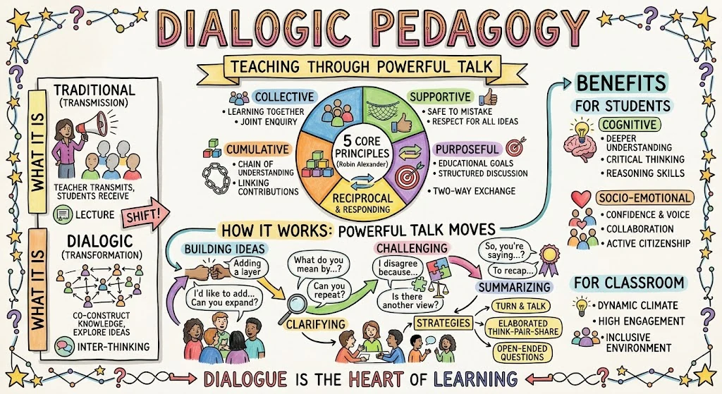 Dialogic Teaching: A Classroom Guide for Better Thinking — visual explainer sketchnote