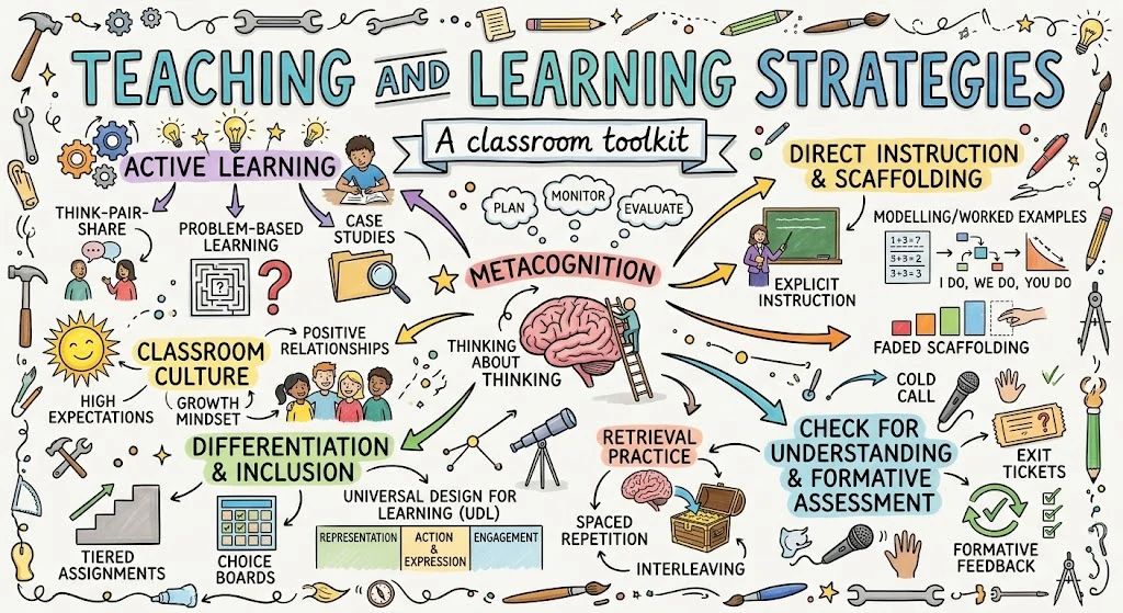 21 Teaching Strategies Backed by Research (2026 Guide) — visual explainer sketchnote