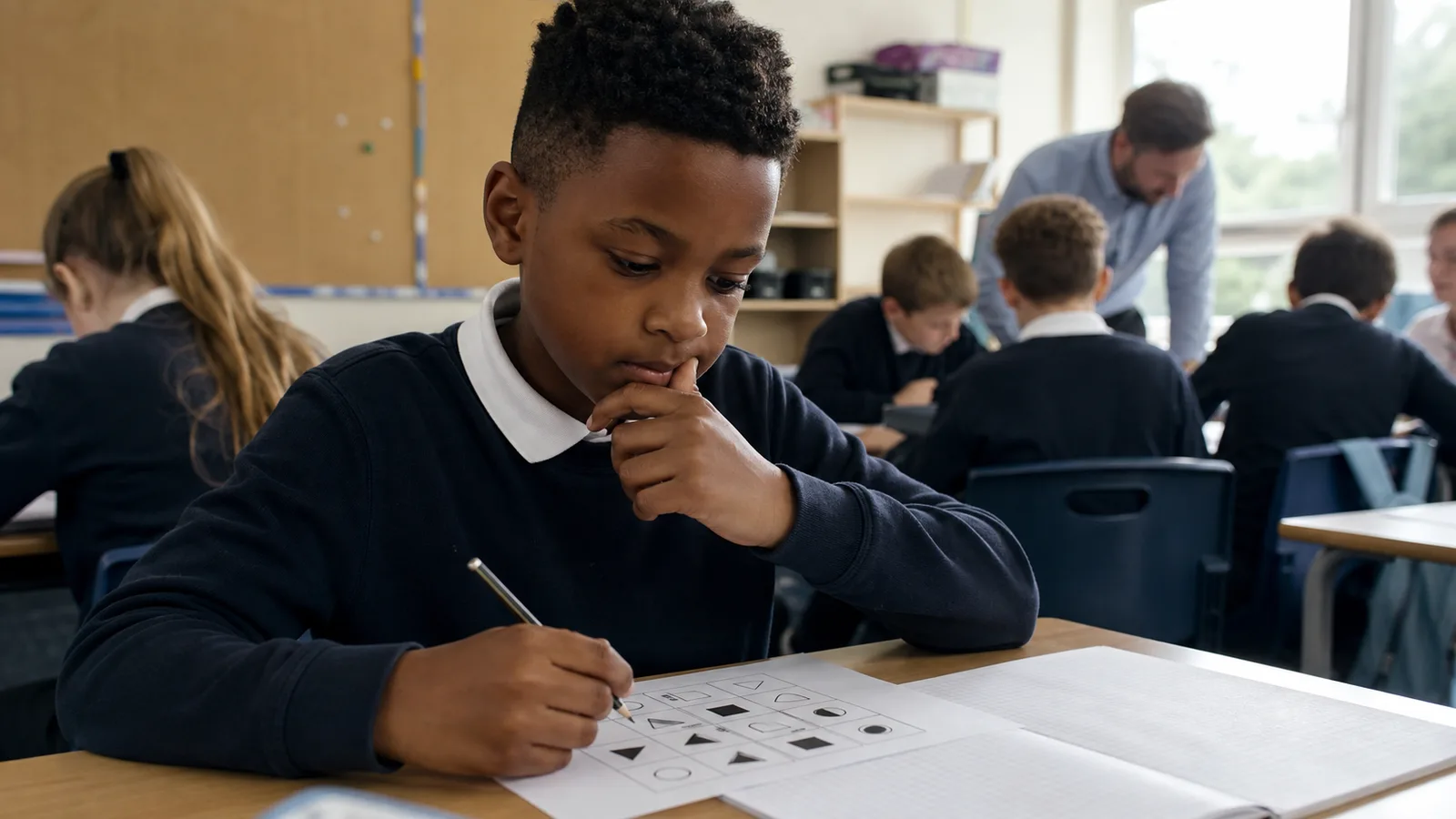 Fluid intelligence learner completing pattern-matrix reasoning task