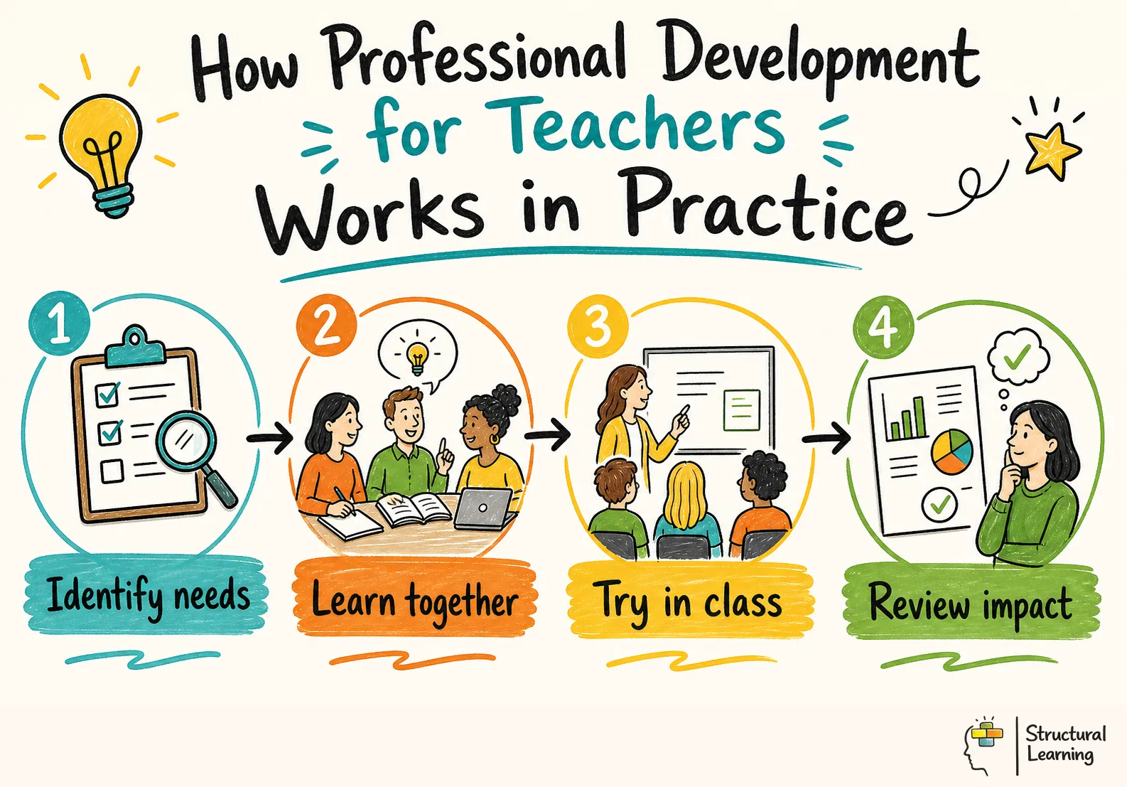 How Professional Development for Teachers Works in Practice infographic for teachers