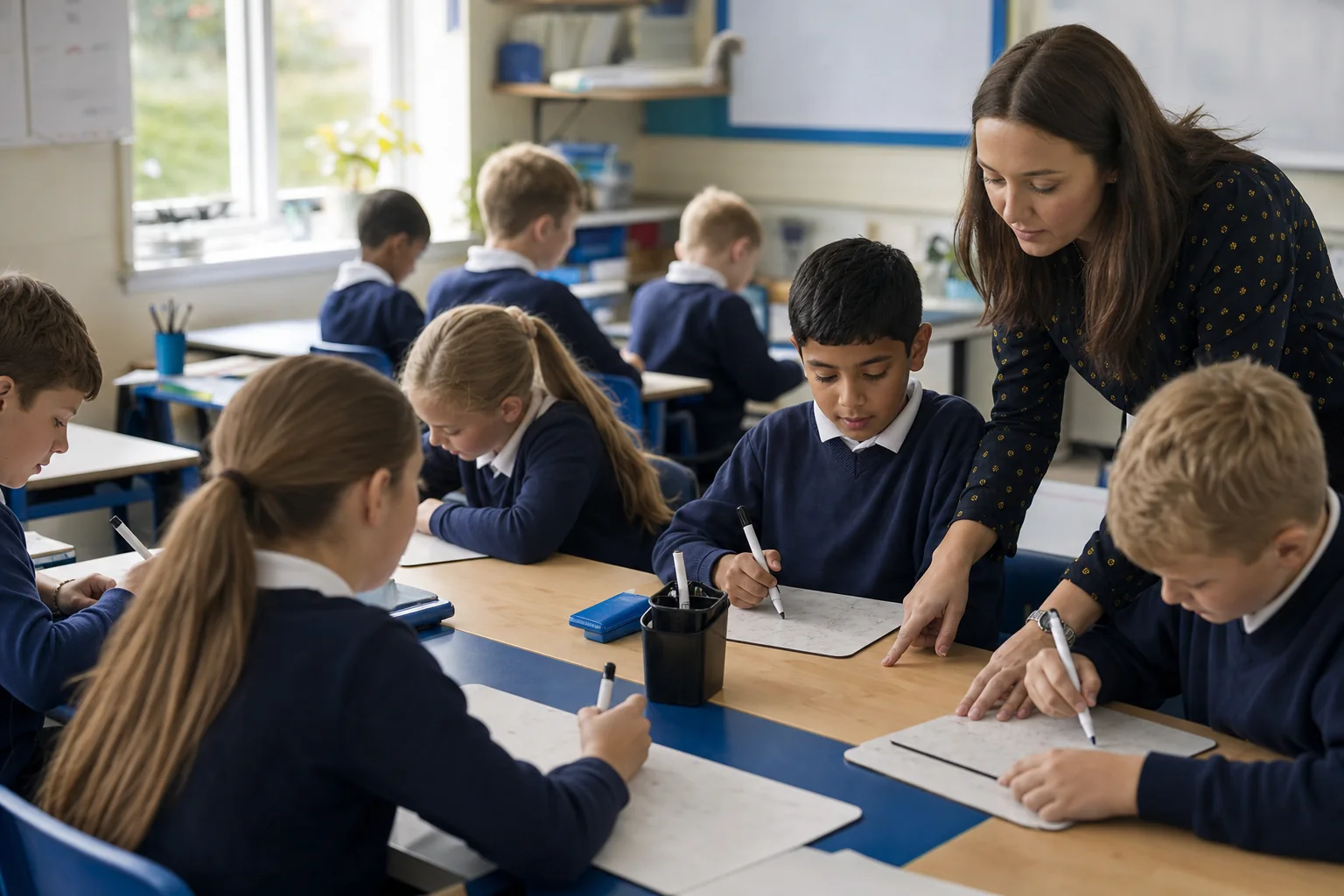 Teacher and learners use low-stakes recall before feedback in a primary classroom.