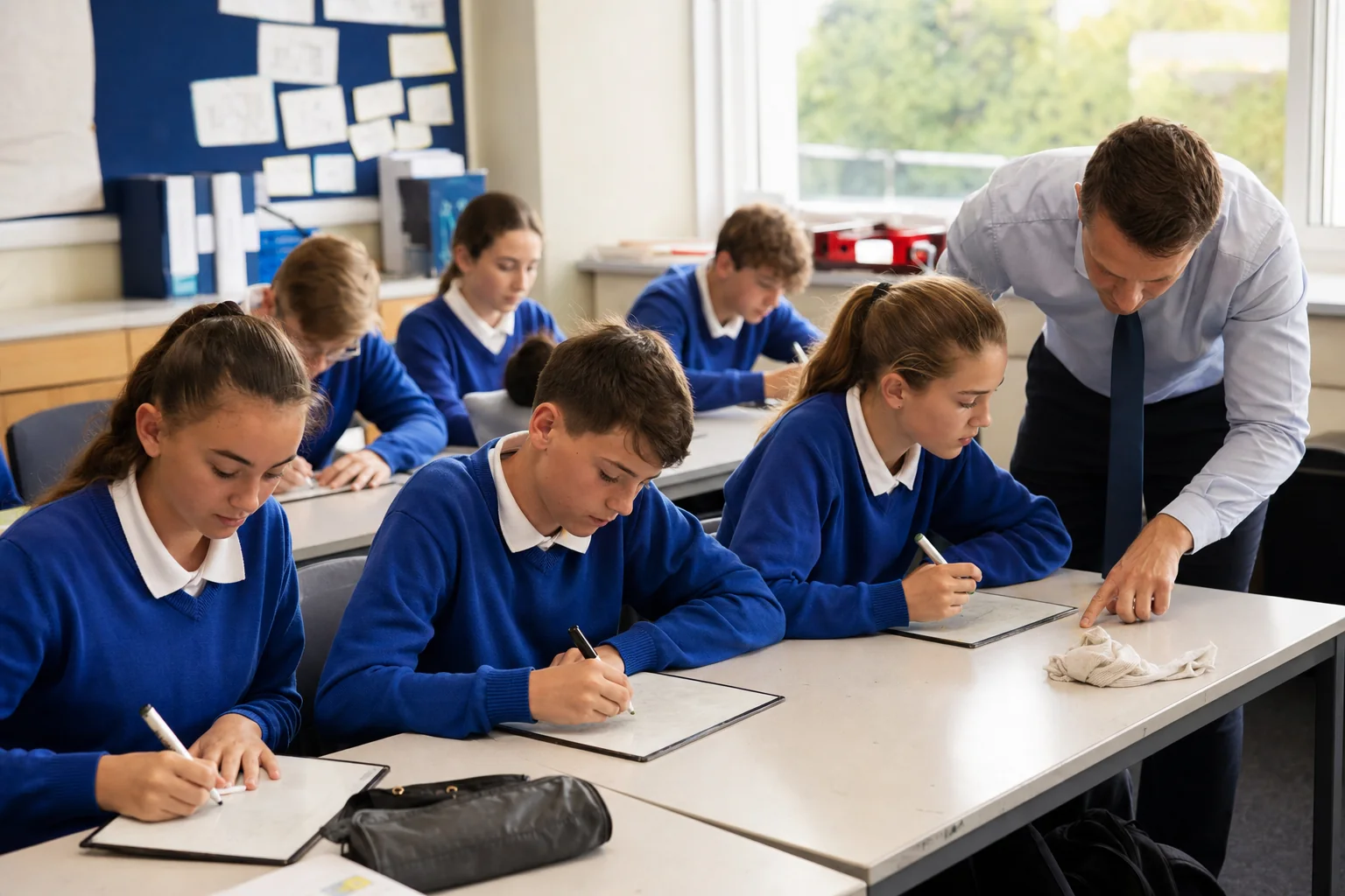 Teacher and learners use low-stakes recall before feedback in a secondary classroom.