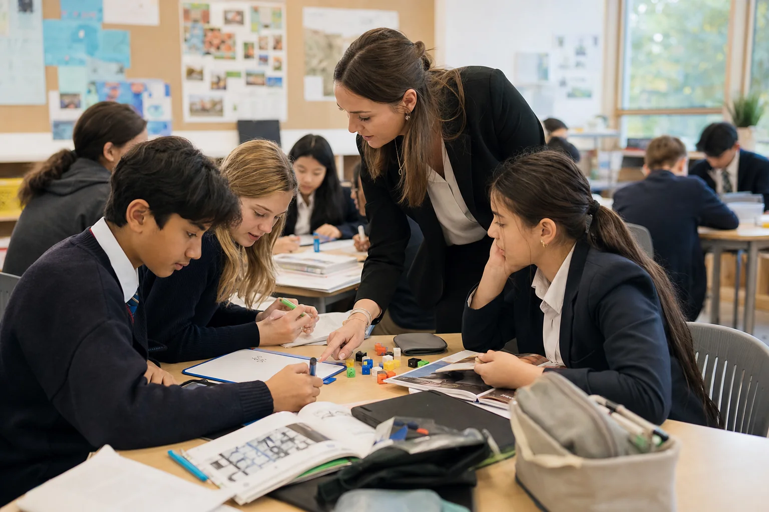 Teacher and learners use inquiry questions, reflection journals and collaborative discussion in an International Baccalaureate classroom.