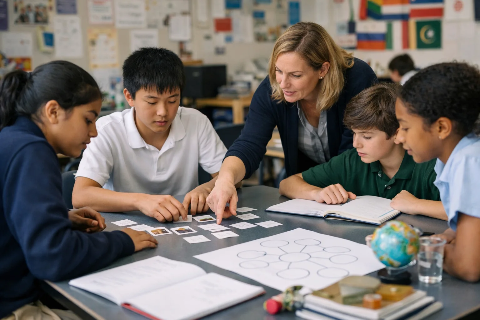 Teacher and learners use collaborative inquiry, concept mapping and visible thinking in an international school classroom.