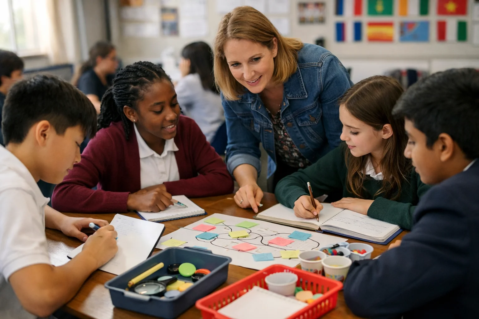 Teacher and learners use collaborative inquiry, concept mapping and visible thinking in an international school classroom.
