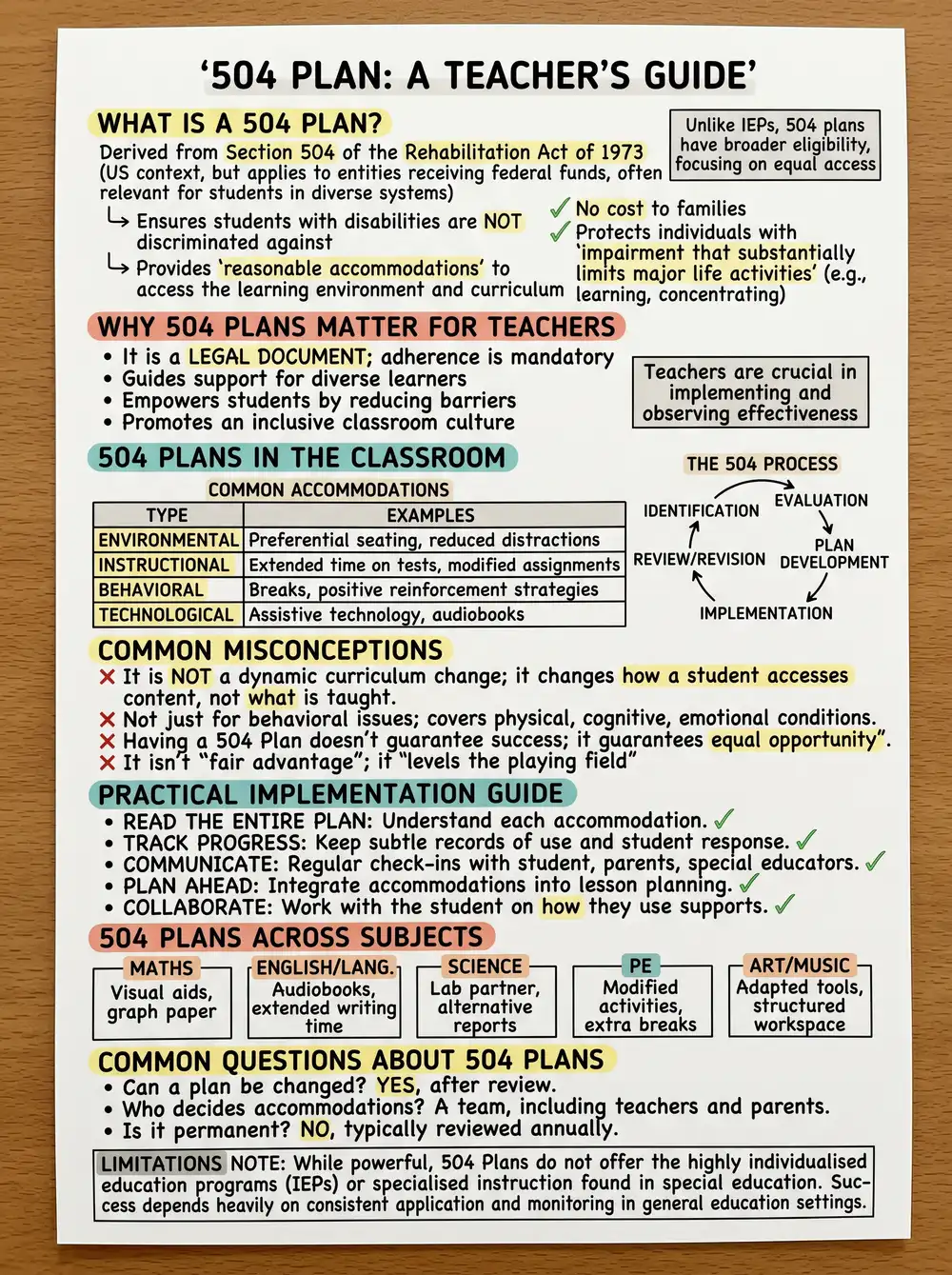 504 Plan: A Teacher's Guide: Study Notes preview