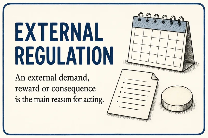 External regulation: an external demand, reward or consequence is the main reason for acting.