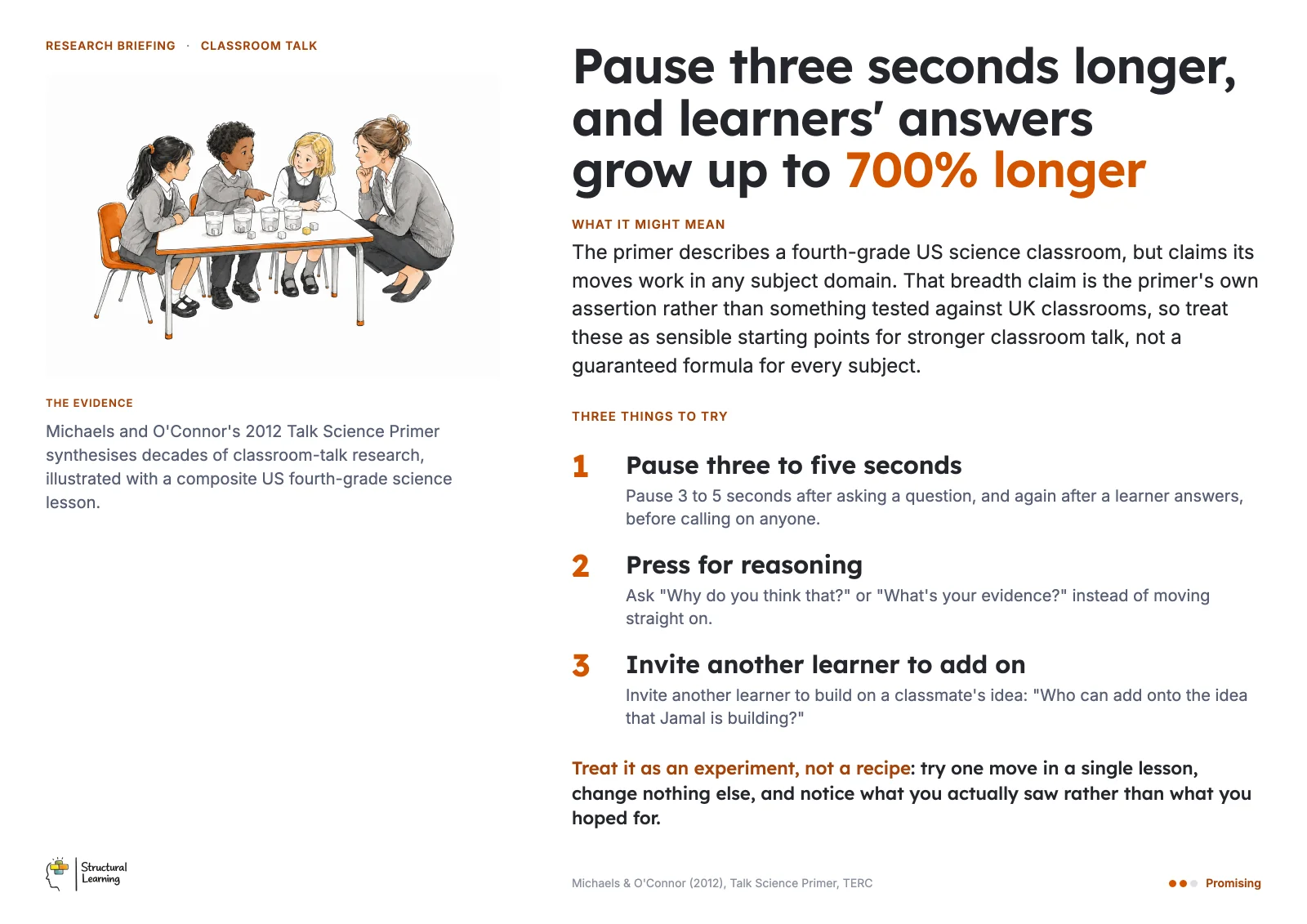 Staffroom poster: Pause three seconds longer, and learners' answers grow up to 700% longer