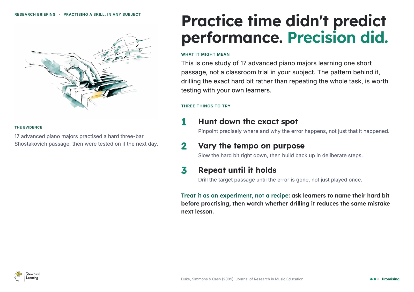 Staffroom poster: Practice time didn't predict performance. Precision did.