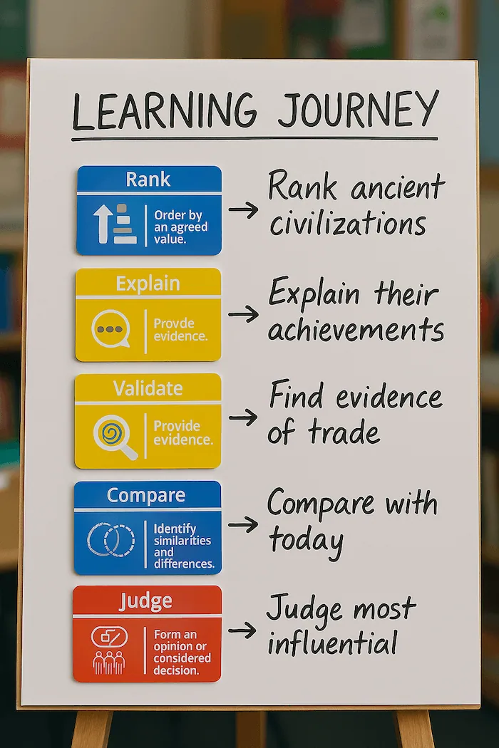 Learning journey display for developing metacognition across tasks