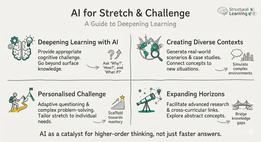 AI prompts for teachers stretch and challenge infographic