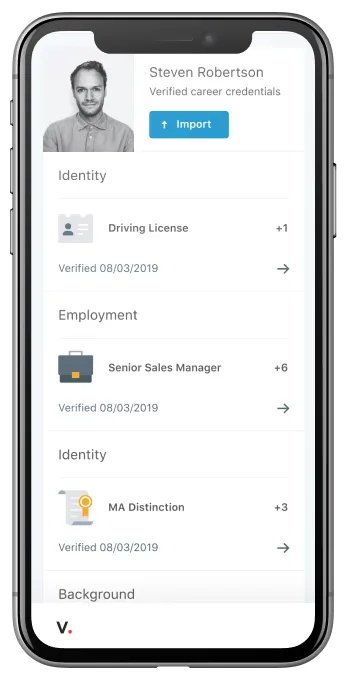 Veremark's career passport shown on the app