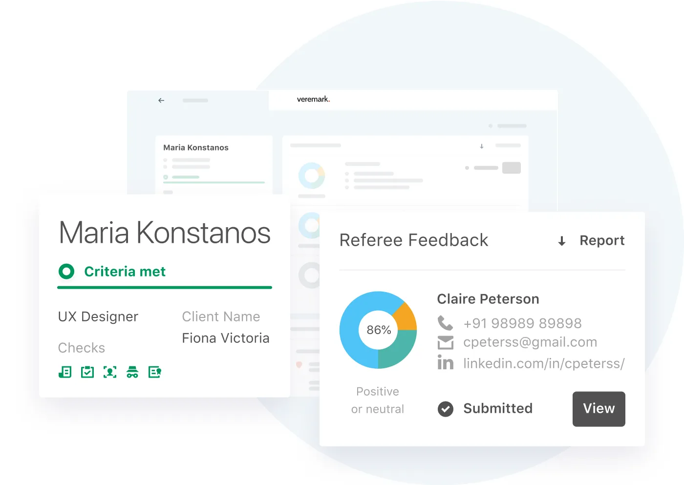 Veremark dashboard showing reports