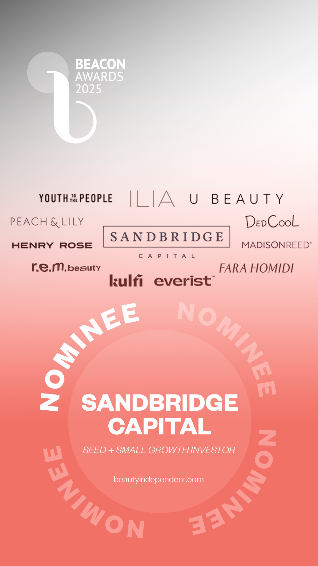 Sandbridge Capital Recognized by Beauty Independent as 2025 Beacon Awards Nominee — Again