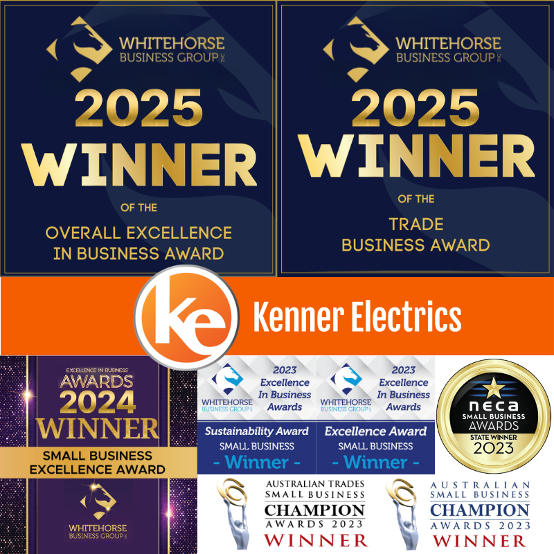 A collage of all the business awards Kenner Electrics has won since 2023