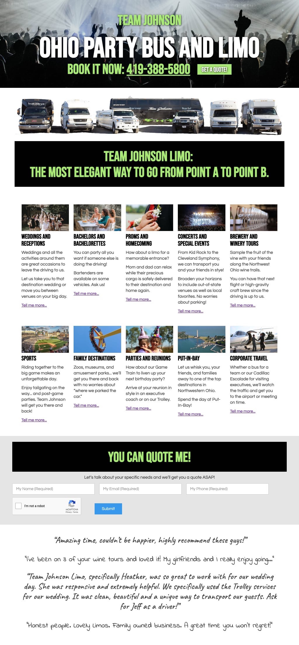 Team Johnson Limo Landing Page