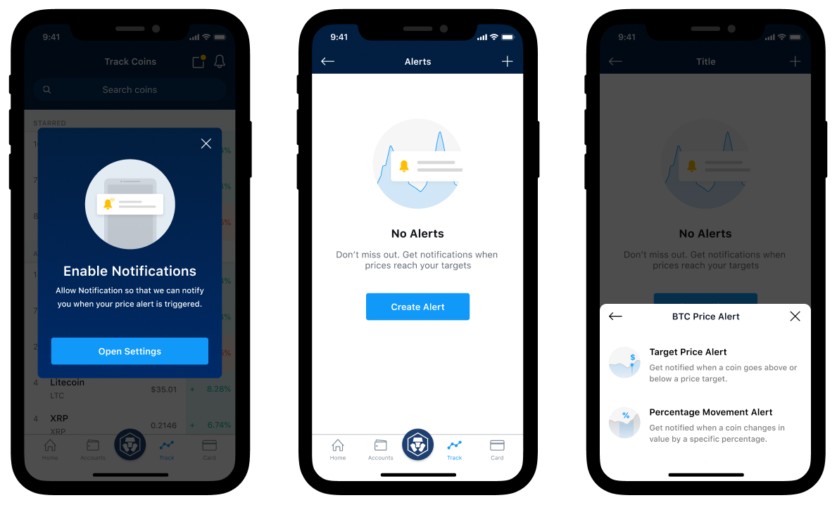 Price Alert onboarding flow with explanatory visuals