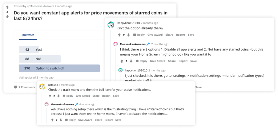 Community feedback from the official Crypto.com subreddit