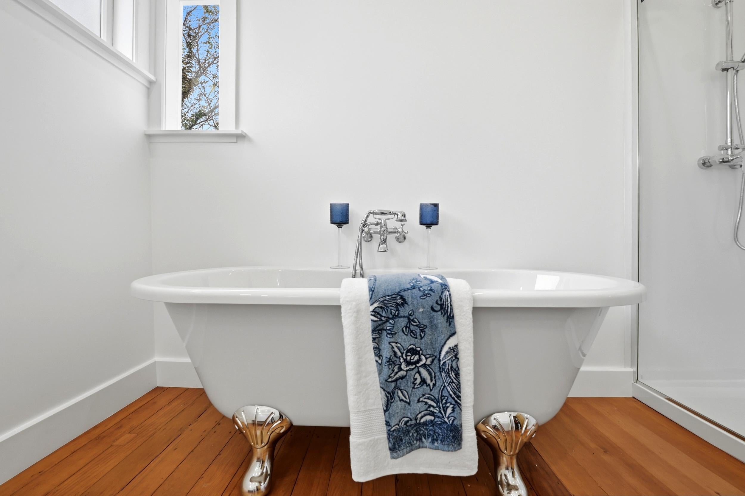59 Clarence Street, Devonport - bathroom with clawfoot freestanding bath
