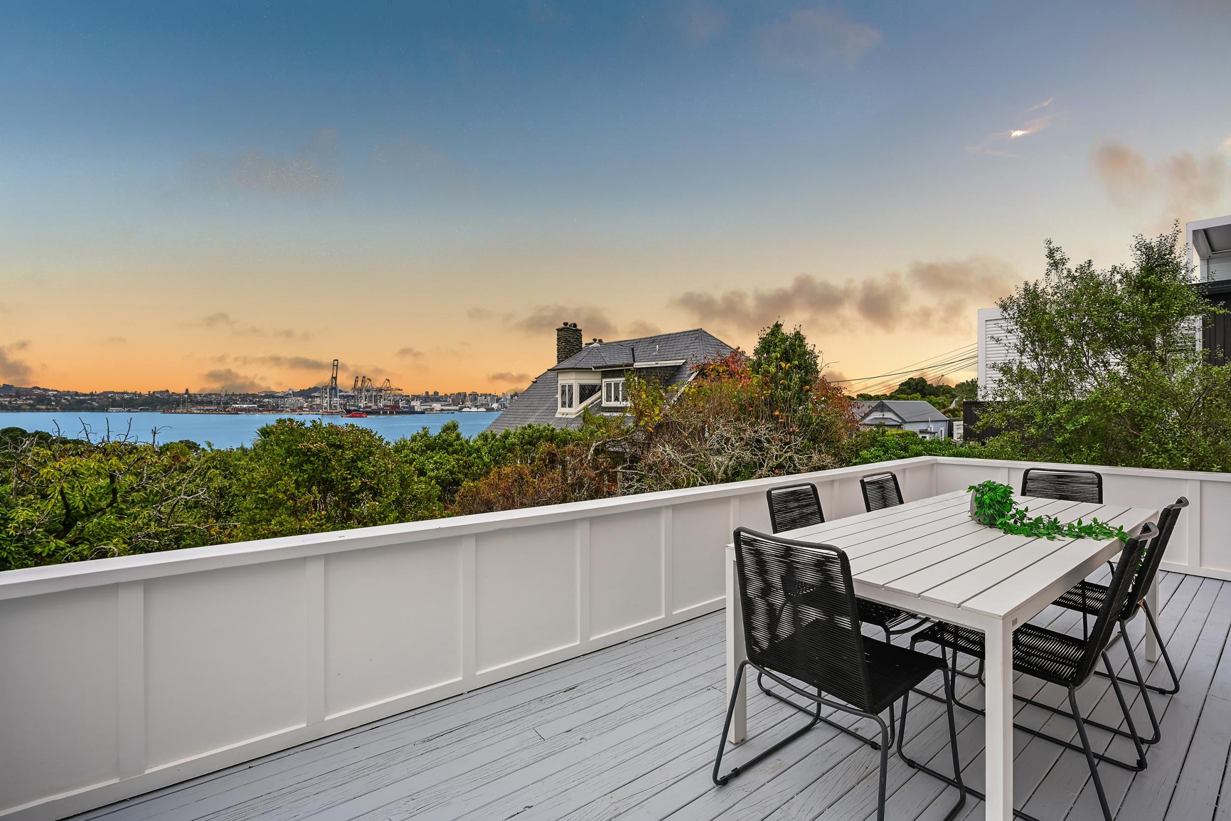 59 Clarence Street, Devonport - deck with harbour and city views at sunset