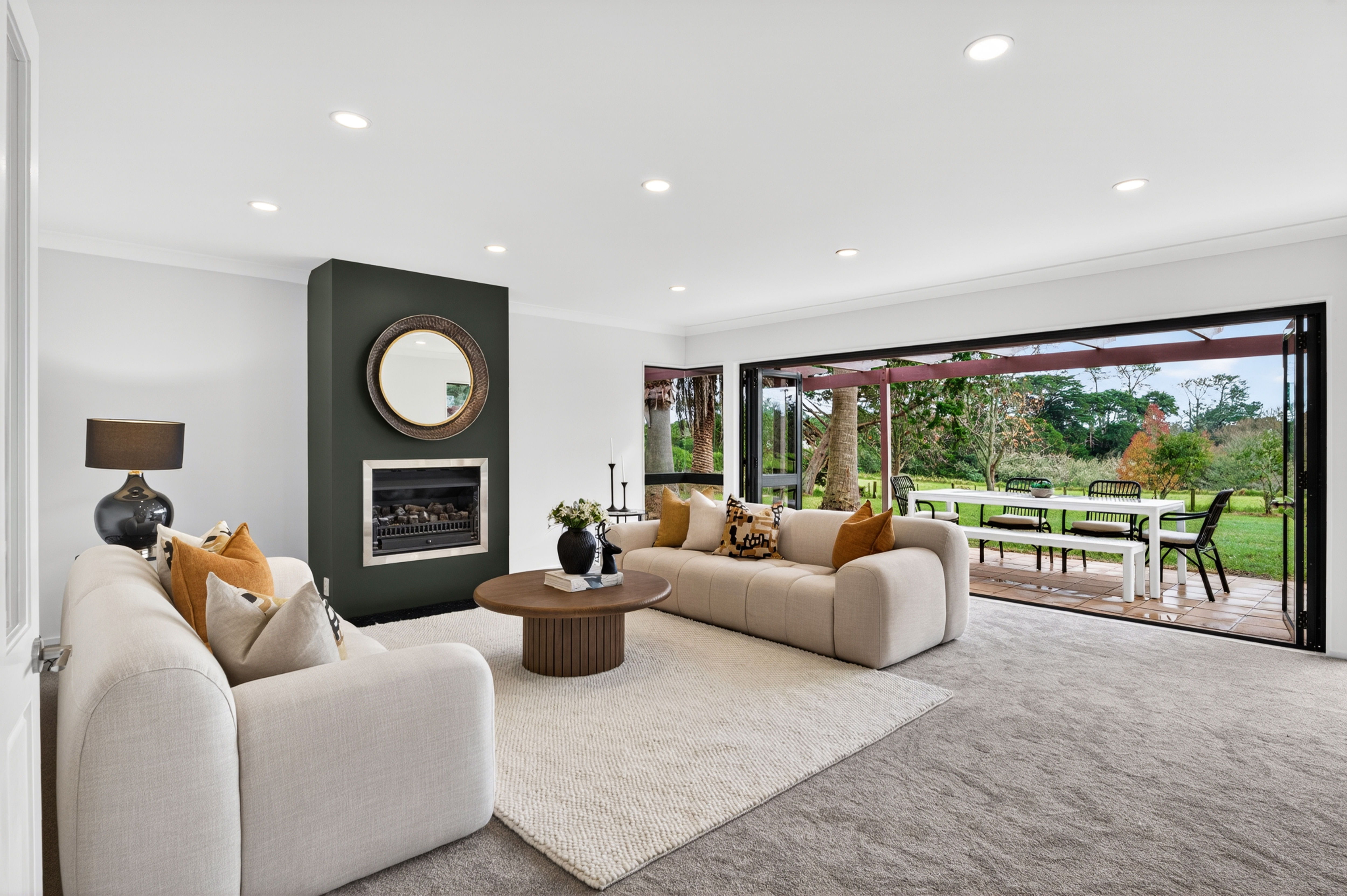 Station Road, Kumeu - living room with fireplace