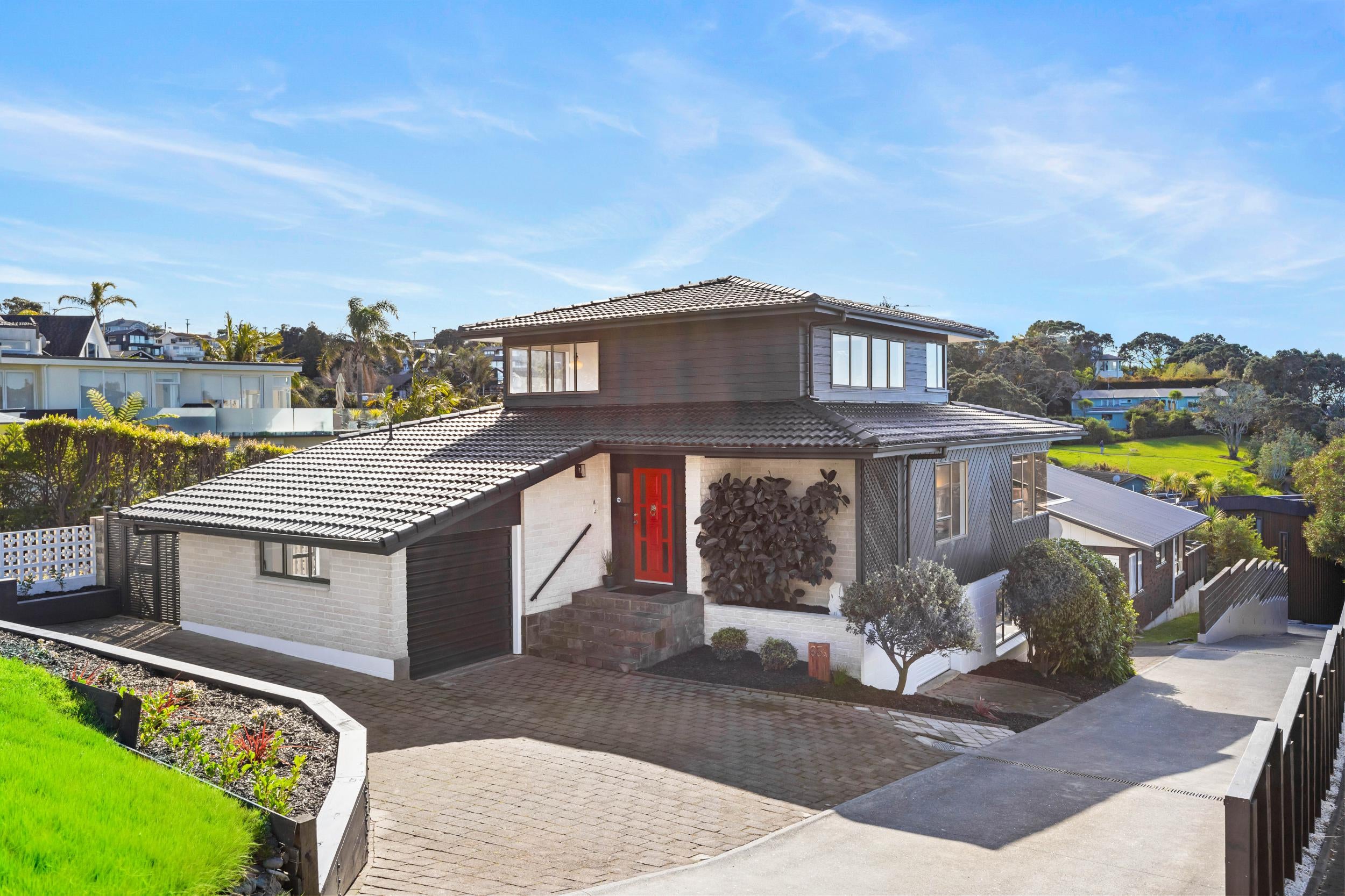 Churchill Road, Murrays Bay - brick and cedar home street frontage