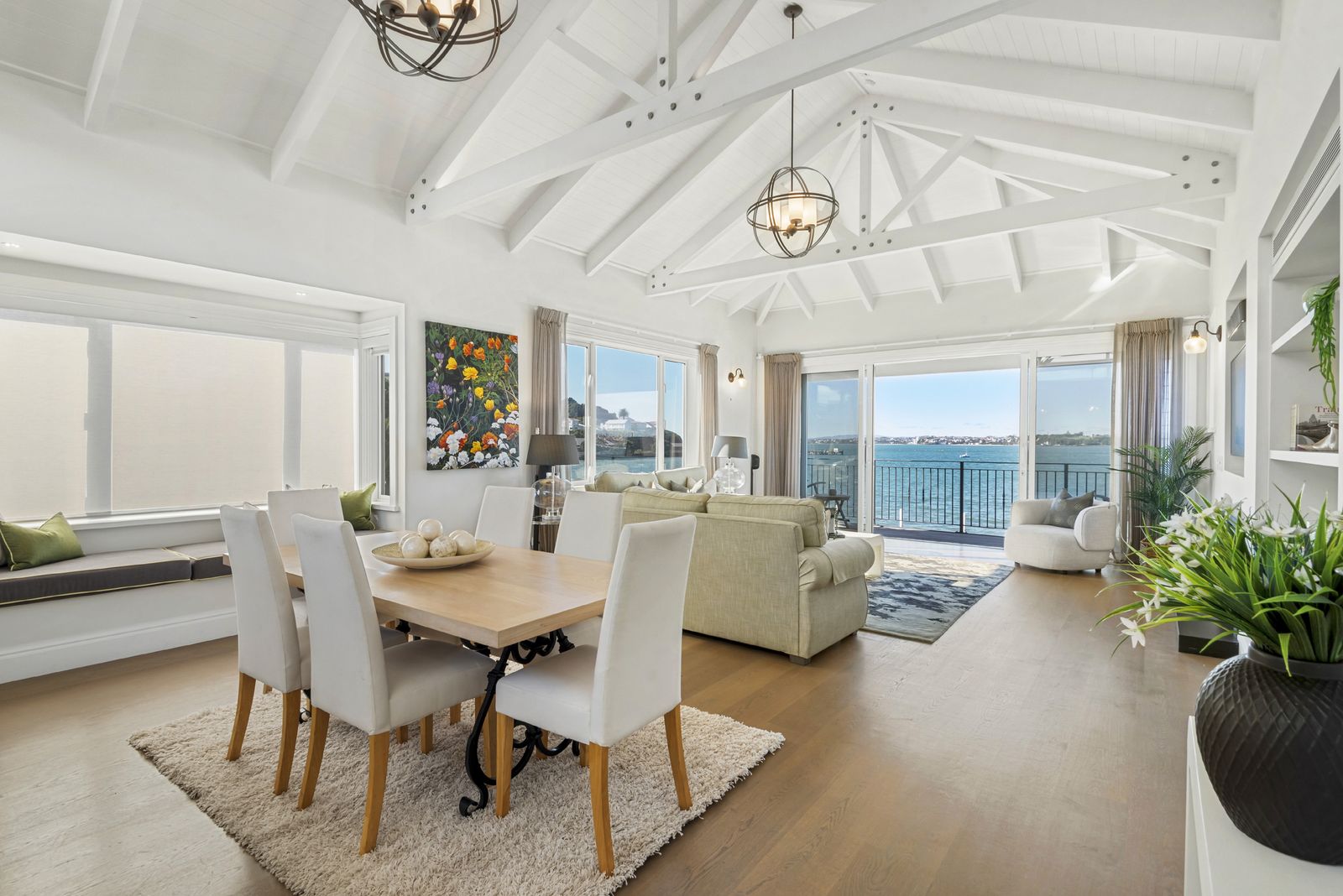 King Edward Parade, Devonport - dining room under vaulted ceilings with harbour outlook