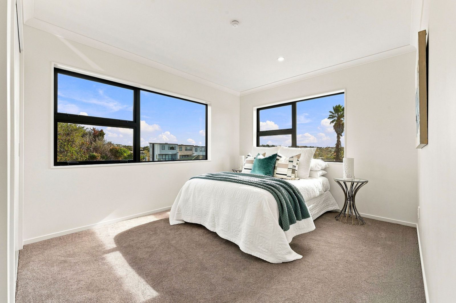 Bruce Road, Glenfield - bedroom styled with soft green layers