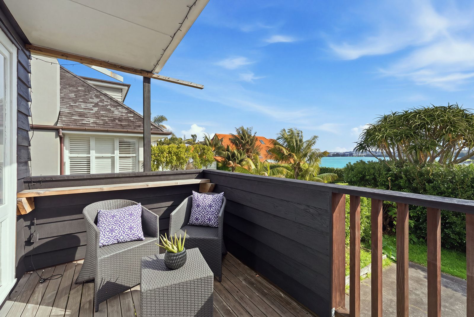 Hurstmere Road, Takapuna - deck with outdoor seating and sea views
