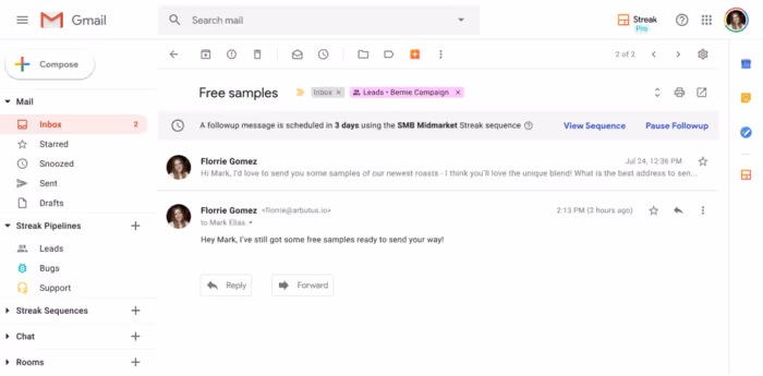 A screenshot of Gmail inbox with mail merge details
