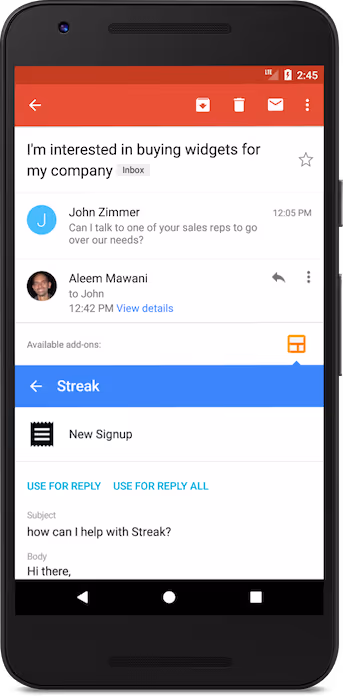 Use snippets with Streak Gmail Add-on